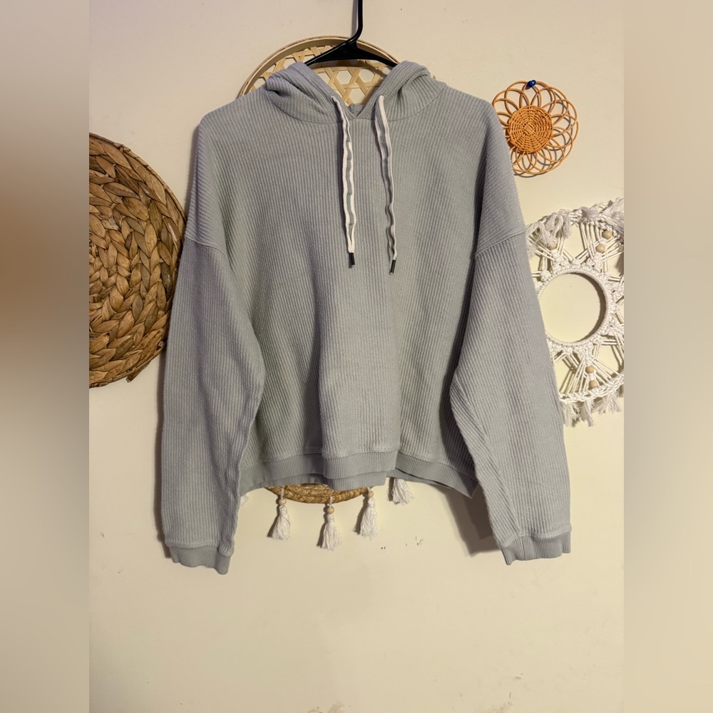 aerie Light Sage Ribbed Hoodie Sweater